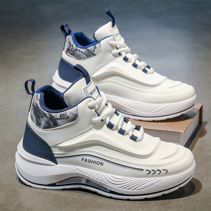 Autumn Men's Shoes New High-Top Sports Shoes Men's Trendy Versatile Thick-Soled Height-Increasing White Shoes Casual Dad Shoes