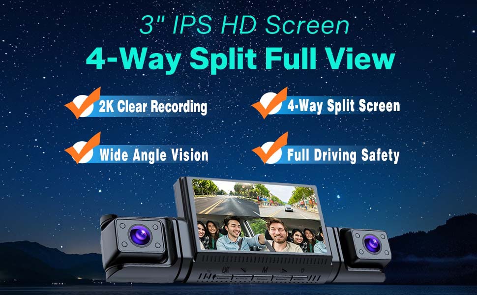 4G Remote Monitoring Quad-Camera 3inch Dash Cam with ADAS Blind Spot Warning and Fatigue Driving Sentry Mode