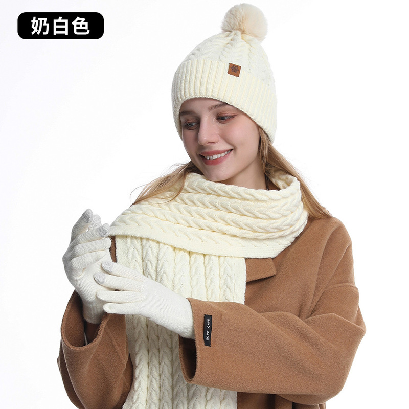 アマゾンニット帽女性冬保温サイクリング耳保護毛糸ニット帽子マフラー手袋3点セット|undefined