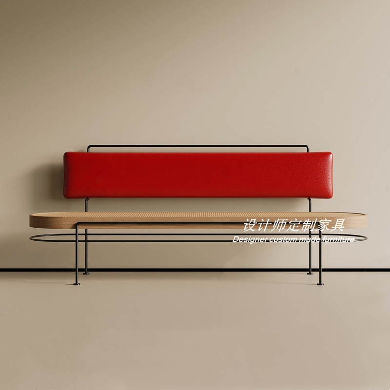 Nordic Wabi-Sabi Style Living Room Metal Bench Designer Solid Wood Rattan Sofa Stool Vintage Café Restaurant Booth