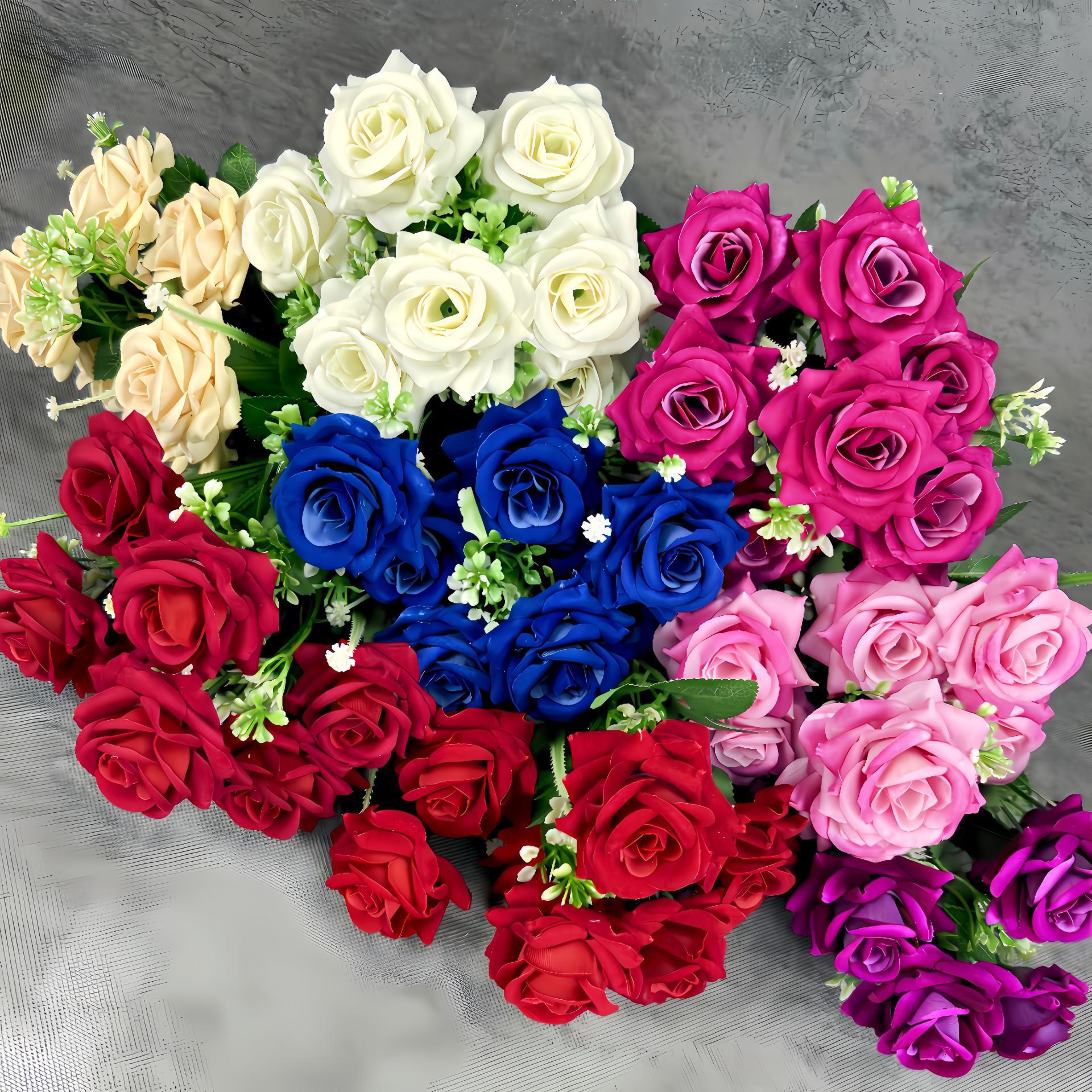 Simulación de 7 cabezas de tela de terciopelo rosa decoración casera decoración de bodas de alto nivel sentido transfronterizo adornos falsos flor al por mayor