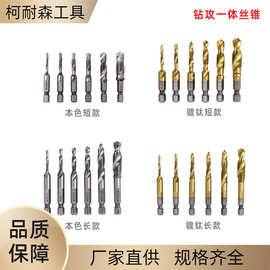 6pc高速钢钻攻一体复合丝锥 六角柄镀钛本色蓝色钻孔攻丝三合一