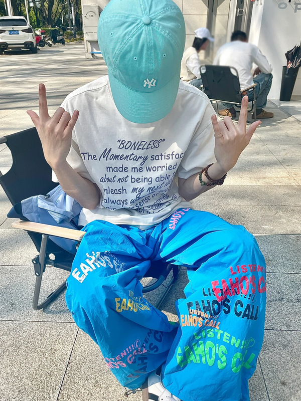 美式嘻哈字母印花抽绳阔腿伞兵裤男女夏季宽松休闲慵懒速干工装裤|undefined