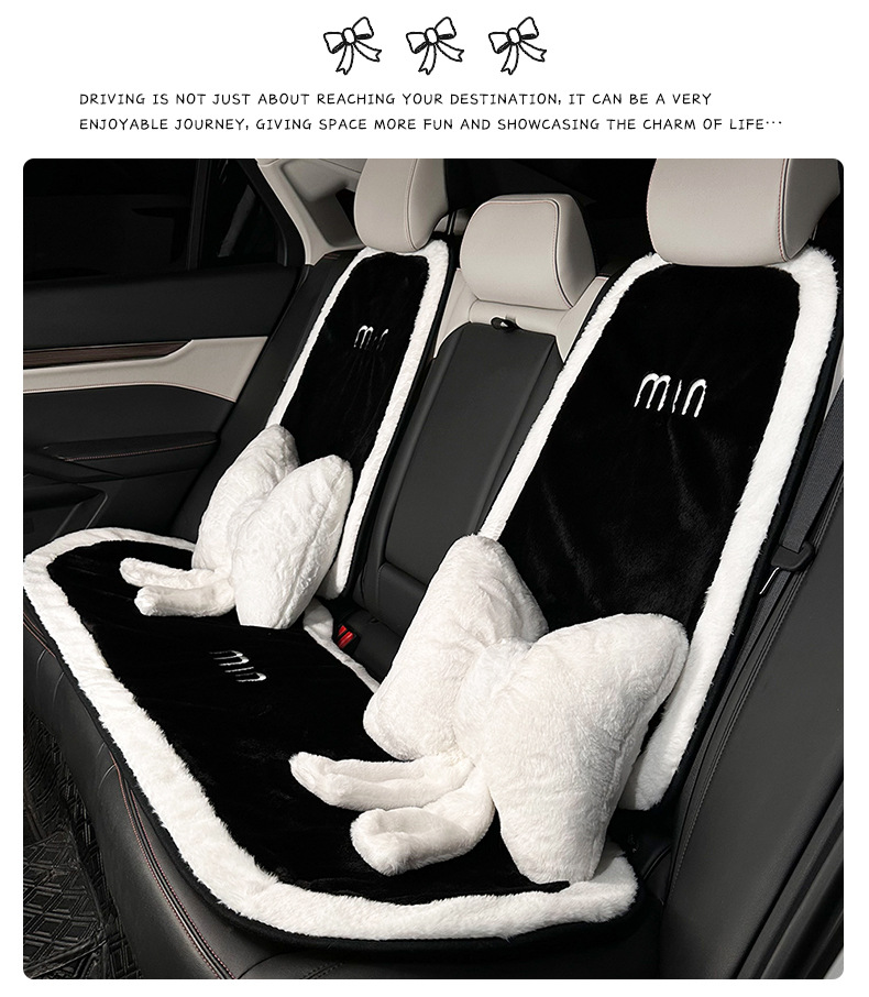 Winter plush car seat cushion, warm and thickened, popular rabbit fur with white edges, single-piece car seat cover
