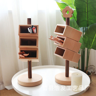 Japanese Style Wooden Pen Holder Office Desktop Oblique Pen Holder Solid Wood Multi-functional Makeup Brush Storage Tube Decorative Pen Holder