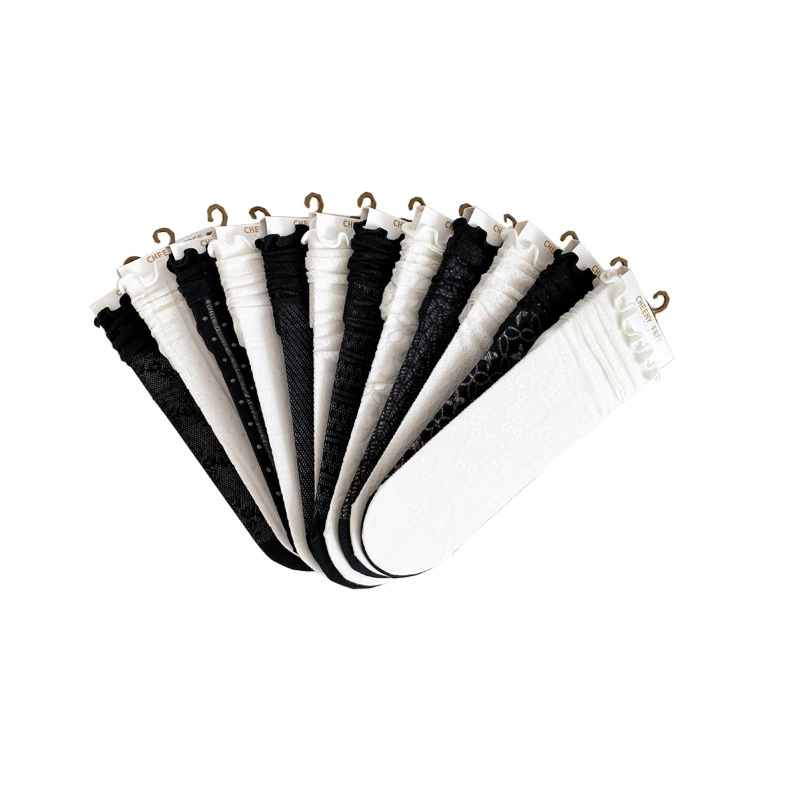 Socks in summer net eye hollow and breathable women's middle stockings college wind black and white jk socks Japanese wood ear pile pile of socks