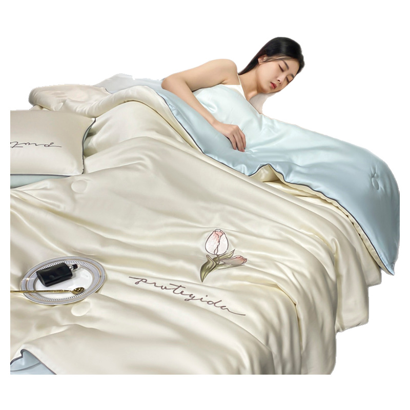 Edredón de verano de seda de hielo Edredón de aire acondicionado de verano Edredón fresco de verano de cuatro piezas Edredón doble de verano lavable a máquina 2025 nuevo