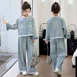 女童牛仔套装2025春秋新款儿童洋气春装时髦外套两件套韩版图片色