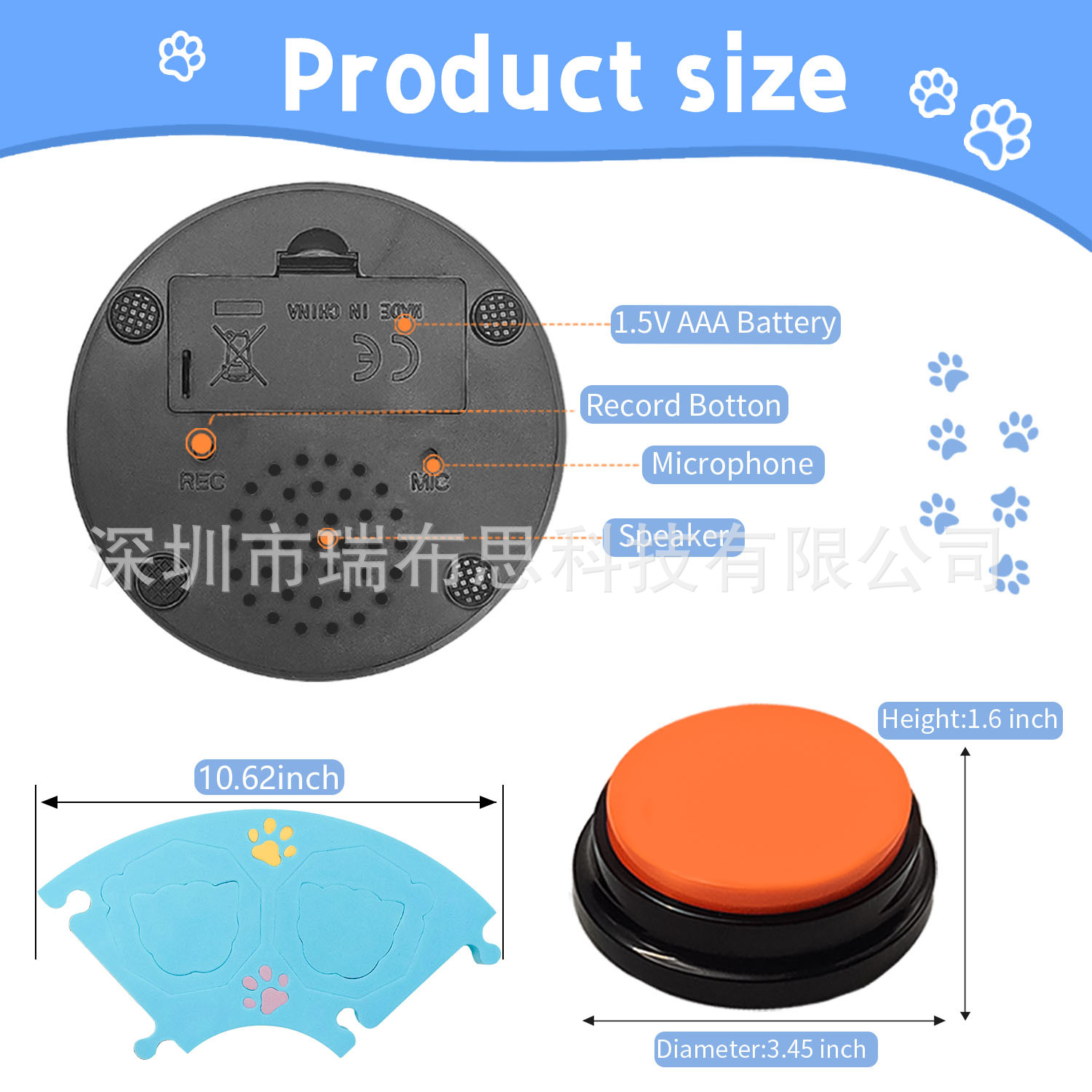 Botón de comunicación para mascotas prensa sonido juguete con pegatinas de mat perro comunicación interactiva grabación entrenamiento de sonido perro