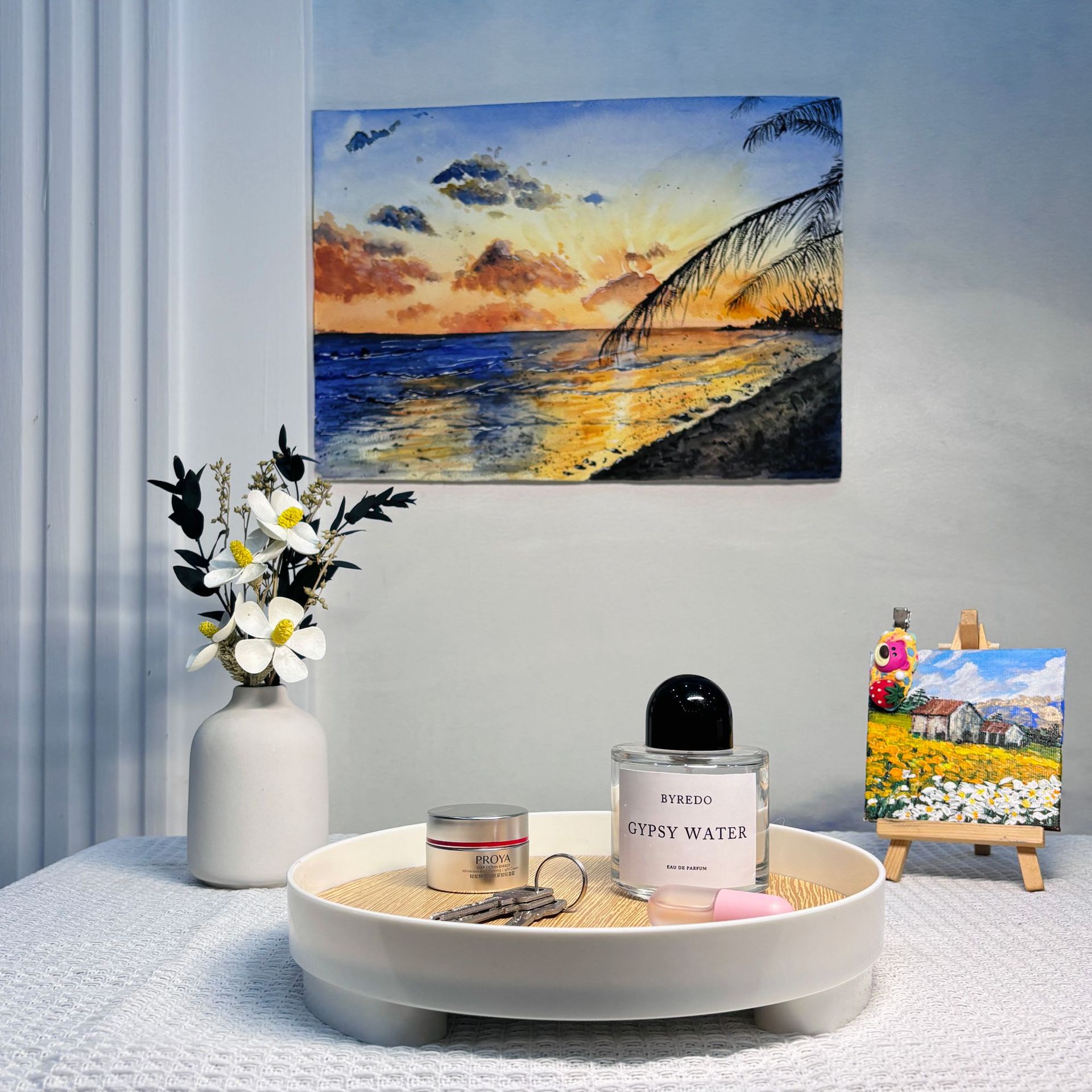 Mesa de maquillaje de frutas de madera sólida nórdica bandeja de escritorio bandeja de maquillaje de plástico de salón huevo de maquillaje de estilo nórdica bandeja de almacenamiento
