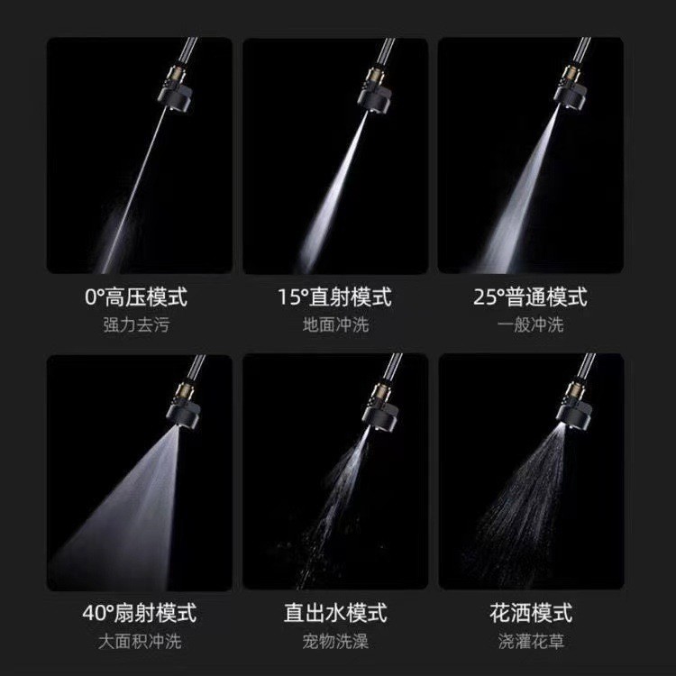 High-pressure copper core 1/4 quick-connect adjustable rotating spray nozzle, six-in-one wireless cordless car wash gun head accessory