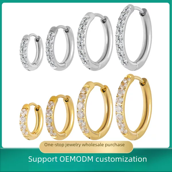 Cross-border hot-selling hand-thrown bright stainless steel inlaid zircon earrings titanium steel inlaid diamond ear buckle 2.5mm ear ring female in stock