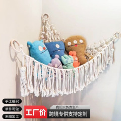 おもちゃ三角網兜手編み綿紐壁角収納寝室壁角収納網玩具公仔ハンモック