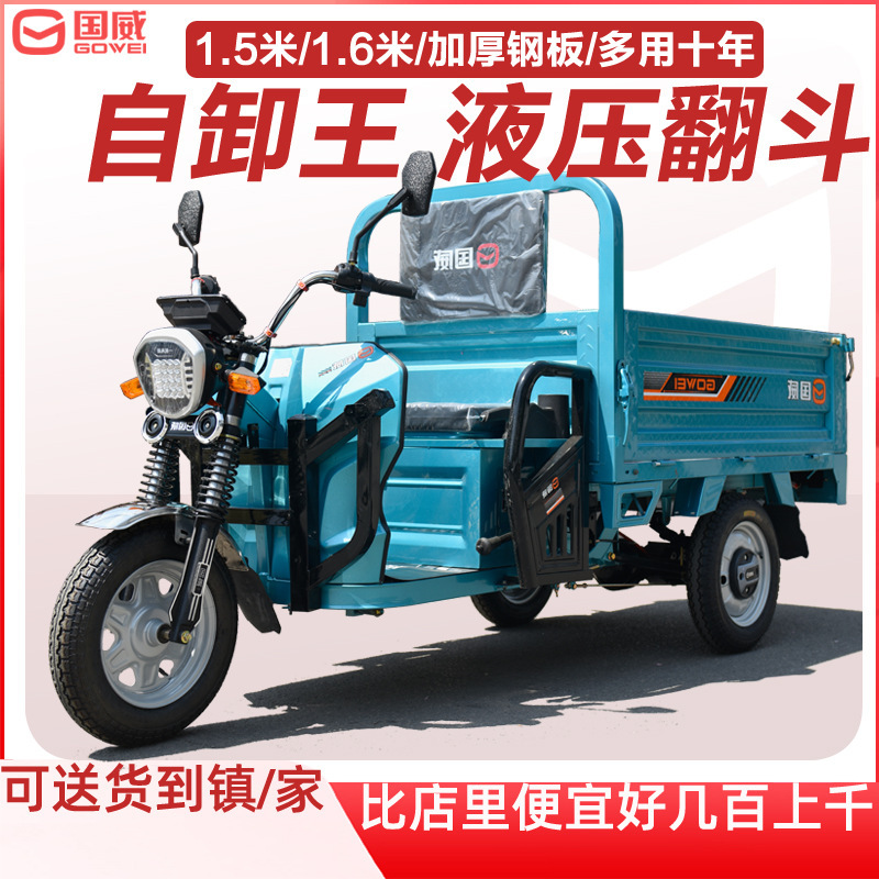 Guowei Electric Tricycle New Model for Cargo, Large Agricultural Electric Vehicle, High-Power Dump Battery Vehicle for Climbing Hills