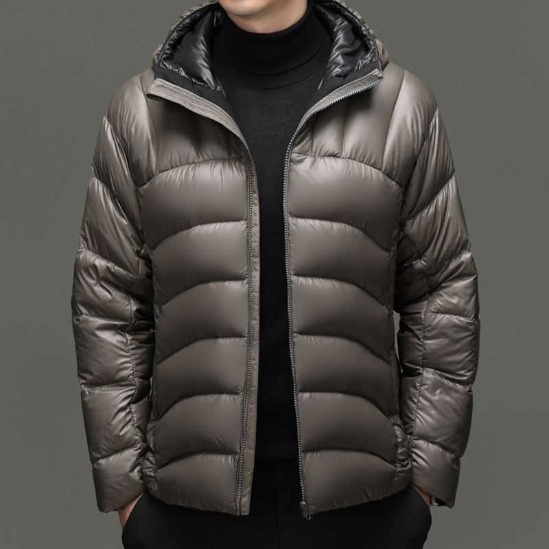 Men's Hooded Ribbed down Jacket, Thickened and Warm, 2025 Winter New Model, Fashionable Brand for Young and Middle-Aged Men