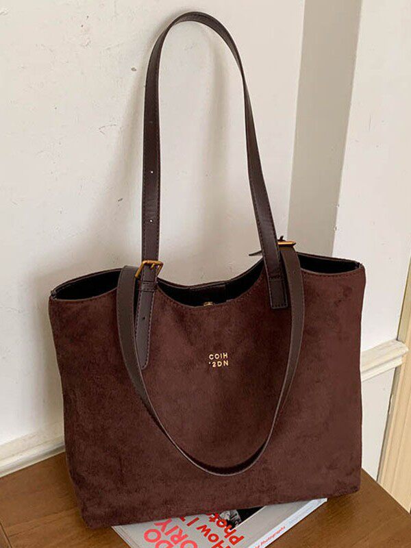 Túi tote nữ cỡ lớn phong cách retro, đựng nhiều đồ, có quai đeo vai và kẹp nách — Màu cà phê PU, PU đen, màu cà phê, đen