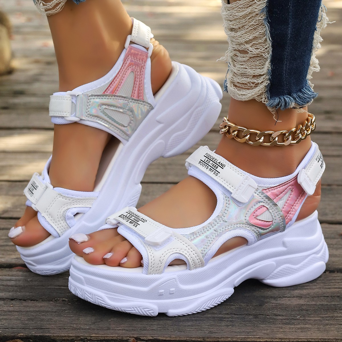 Sequin Roman Sandals Women's 2025 Summer New Thick-soled Korean Style Casual Sports Sandals Student Platform Sandals