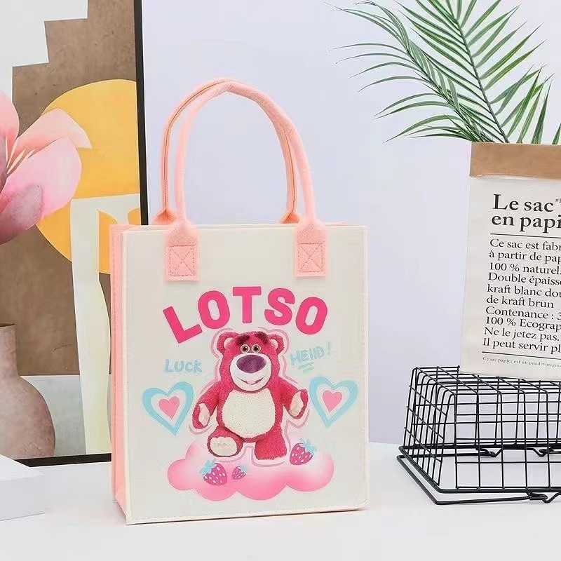 Bolsos de fieltro de impresión de dibujos animados al por mayor bolsas de compras de gran capacidad bolsas de publicidad de regalo pueden agregar logotipo