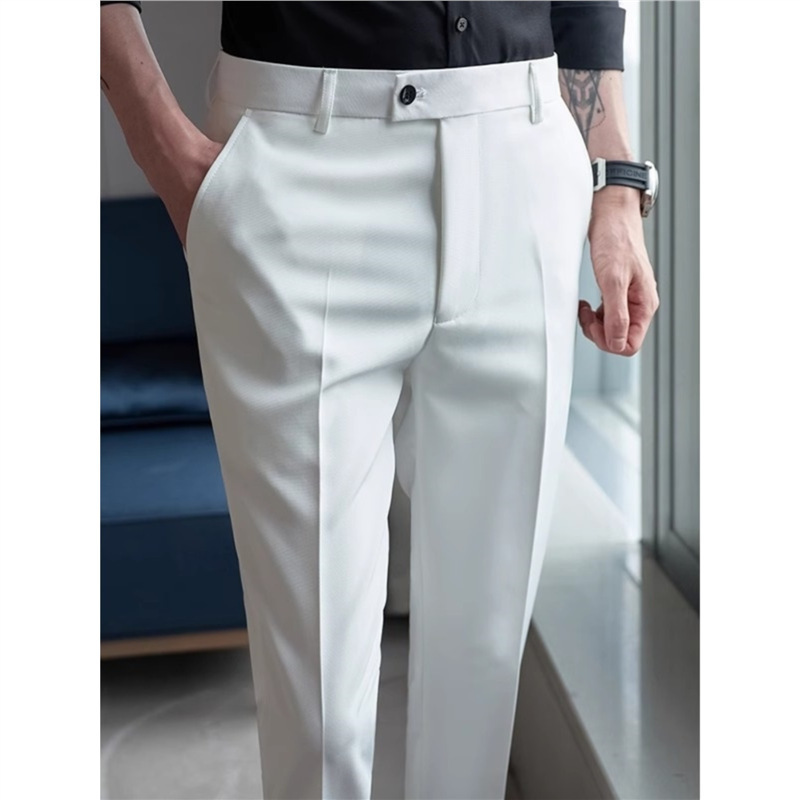 Trendy Drape Casual Men's Anti-Wrinkle Ice Silk Black and White Cropped Pants Slim Fit Fashionable Versatile Trousers