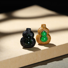 檀香木葫芦镶嵌碧玉diy吊坠沉香木手链项链挂件文玩佛珠饰品ZD