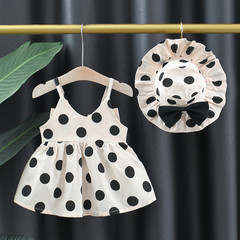 跨境專供ins女童裙波點韓版性感吊帶連衣裙潮流蝴蝶結送帽子