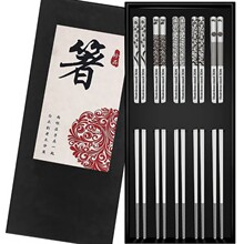 家用304激光印花不锈钢筷子酒店防烫防滑方筷子礼盒套装现货批发
