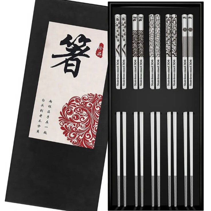 Household 304 laser printing stainless steel chopsticks hotel anti-scald non-slip square chopsticks gift set spot wholesale