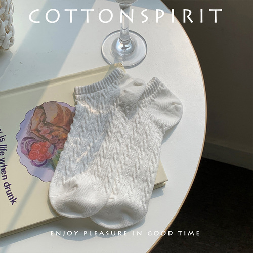 Pure Color Women's Summer Short Socks Ins Style Japanese White Knit Socks Versatile Plain Color Thin Short Crew Socks