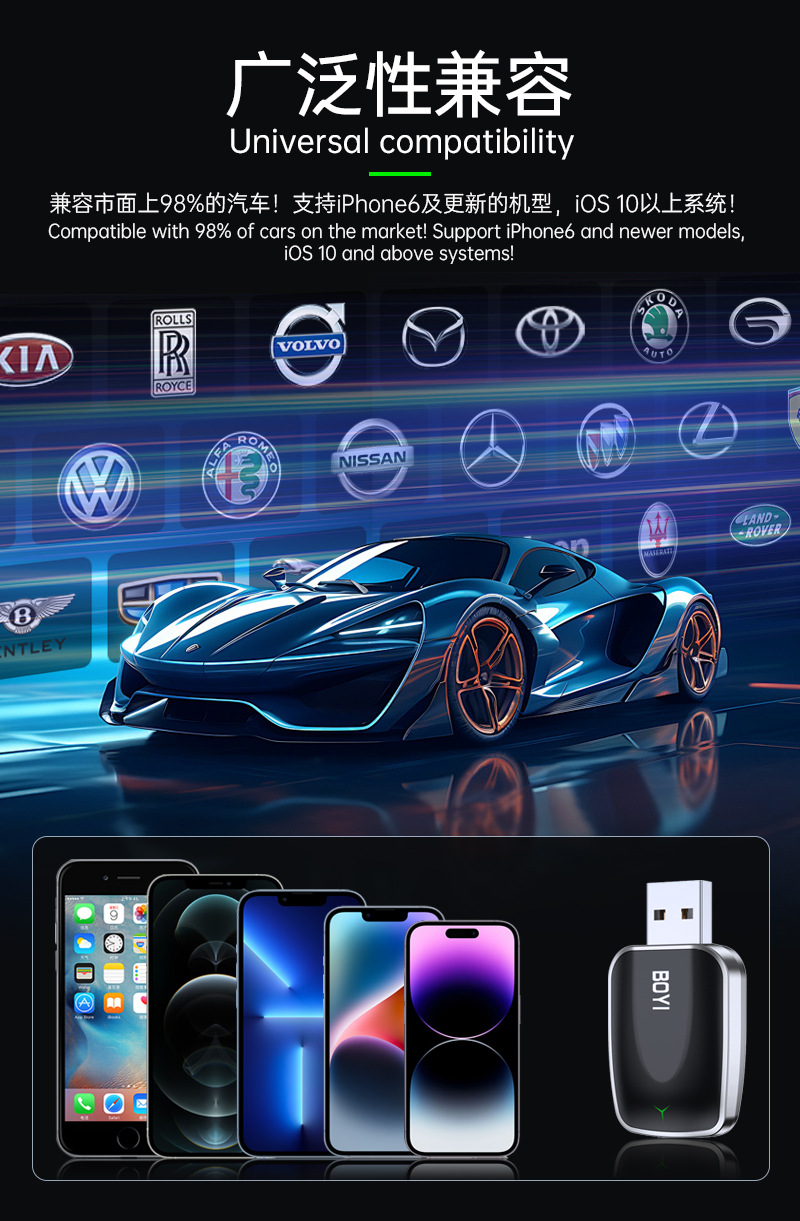Carplay Box Portable Mobile Wired to Wireless Carplay Two-In-One Smart Car Interconnection Box