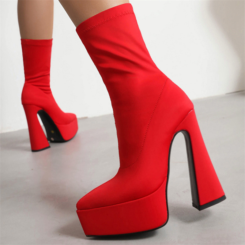 Woman Fashion Ankle Boots Winter New Arrival Thick Heel Pointed Toe Suede Low-Heel Booties Plus Size 40-43_vogvips.com