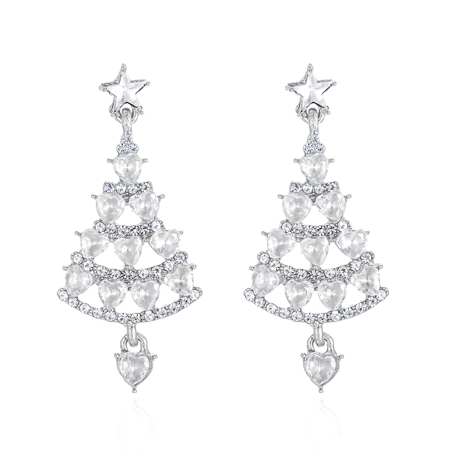 Star Christmas Tree Earrings Silver