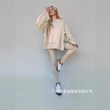 2024秋季新款欧美女装气质通勤开衩宽松上衣修身运动裤时尚套装女