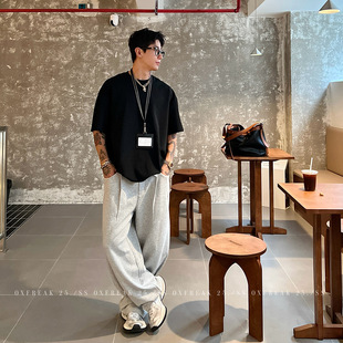 Oxfreak "Three-Dimensional Shrimp Line Draped Silhouette" Knitted Heavy Gray Casual Pants Men's Wide-Leg Scimitar Sweatpants