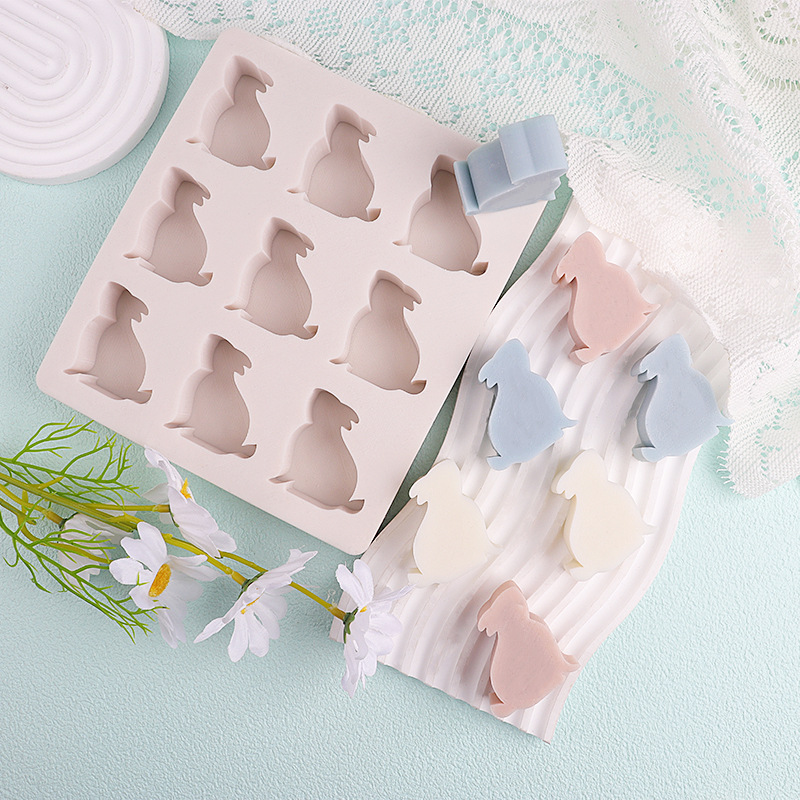 Flip 9 incluso dibujos animados conejo molde de silicona pastel de luna animal molde de yeso molde de yeso de banano