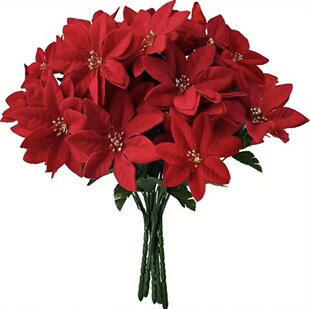 Christmas Flower Artificial First-Class Red Family Christmas Tree Table Decorations Wedding Decoration 5 Flowers and 7 Cross-Border Hot Products