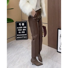 PU皮裤女式2025秋冬季新款高腰显瘦直筒裤小个子九分休闲烟管裤子