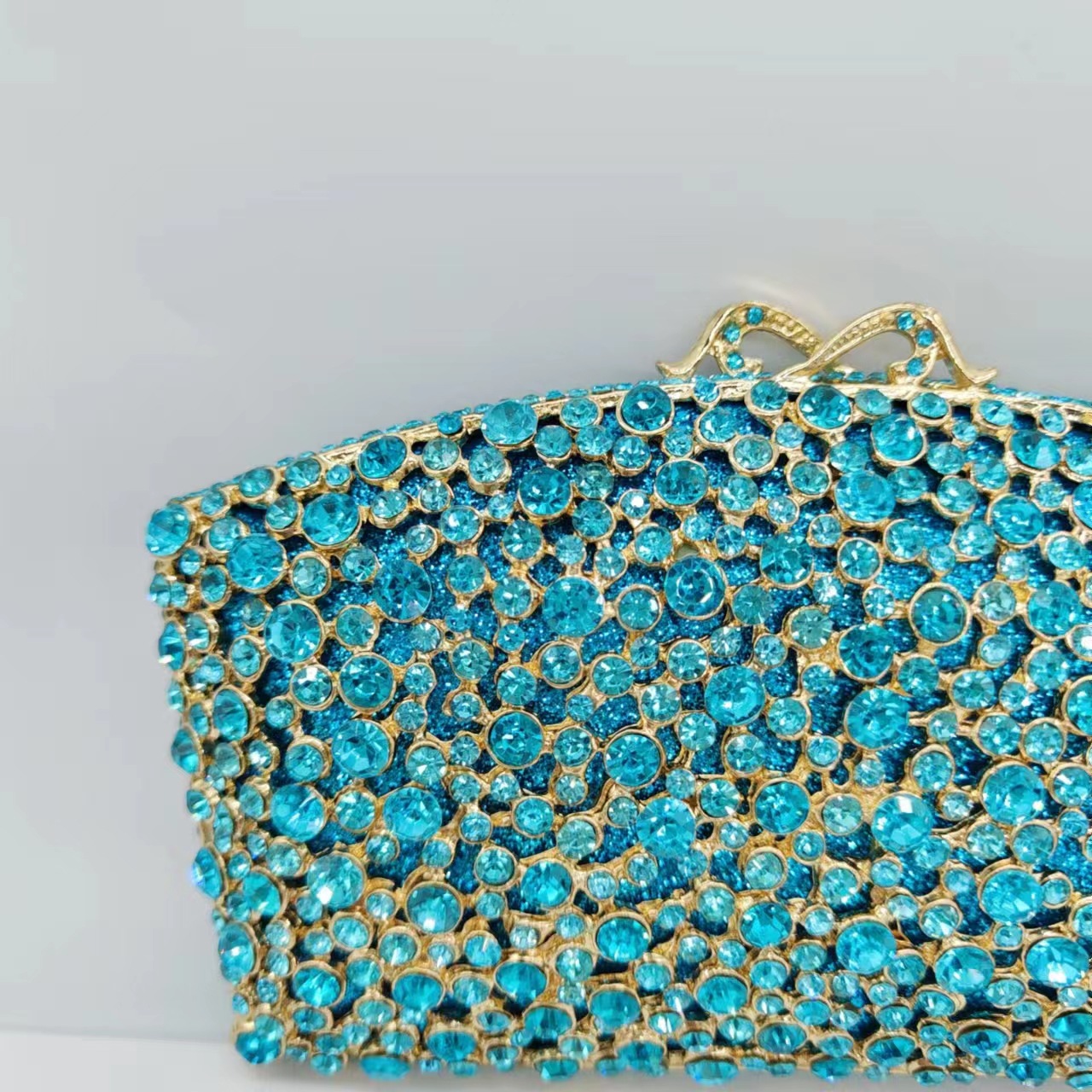 Túi clutch nữ đính đá dạ hội cao cấp kim loại rỗng — Màu xanh nước hồ, Vàng kim AB, Màu bạc, Cá tính đặt làm chi tiết 1