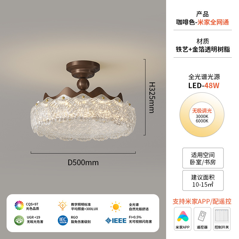 Italia lámpara de oro de alta gama lámpara de techo del dormitorio lujoso diseño ligero francés atmósfera de protección de los ojos de la habitación lámpara de estudio