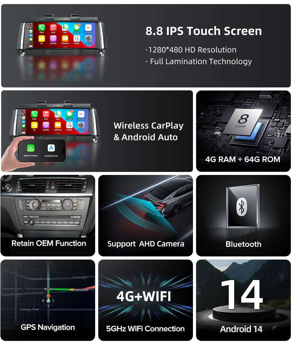 Car-Mounted Carplay Central Control Large Screen Suitable for Bmw X3 F25 X4 F26 2011-2017 Android Navigation