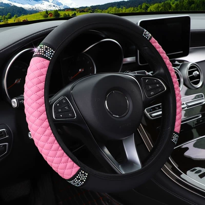 Leather Three-Dimensional Interior Handle Cover – Steering wheel cover - pink-36-38cm