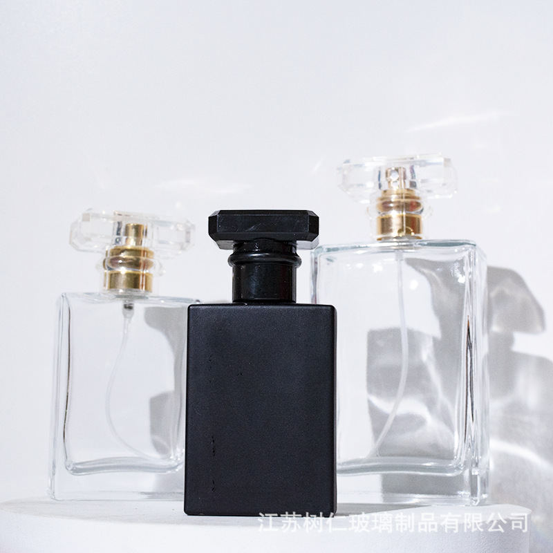 Fábrica directa botella de perfume negro rectangular botella de embalaje transparente botella de perfume cuadrada plana botella vacía