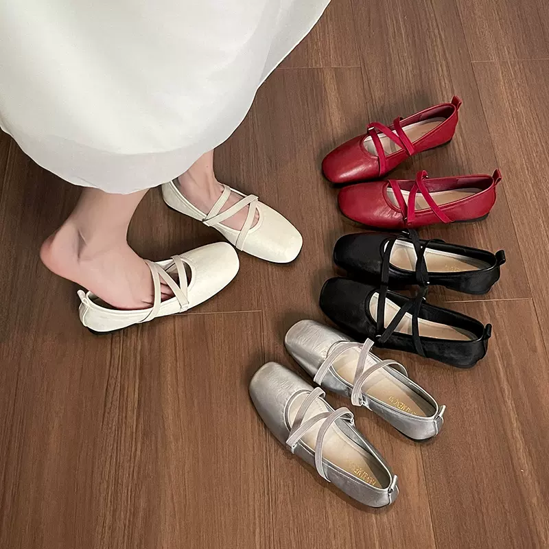 966-2 春季法式绝美红色小单鞋女配裙子气质平底芭蕾舞单鞋女平底