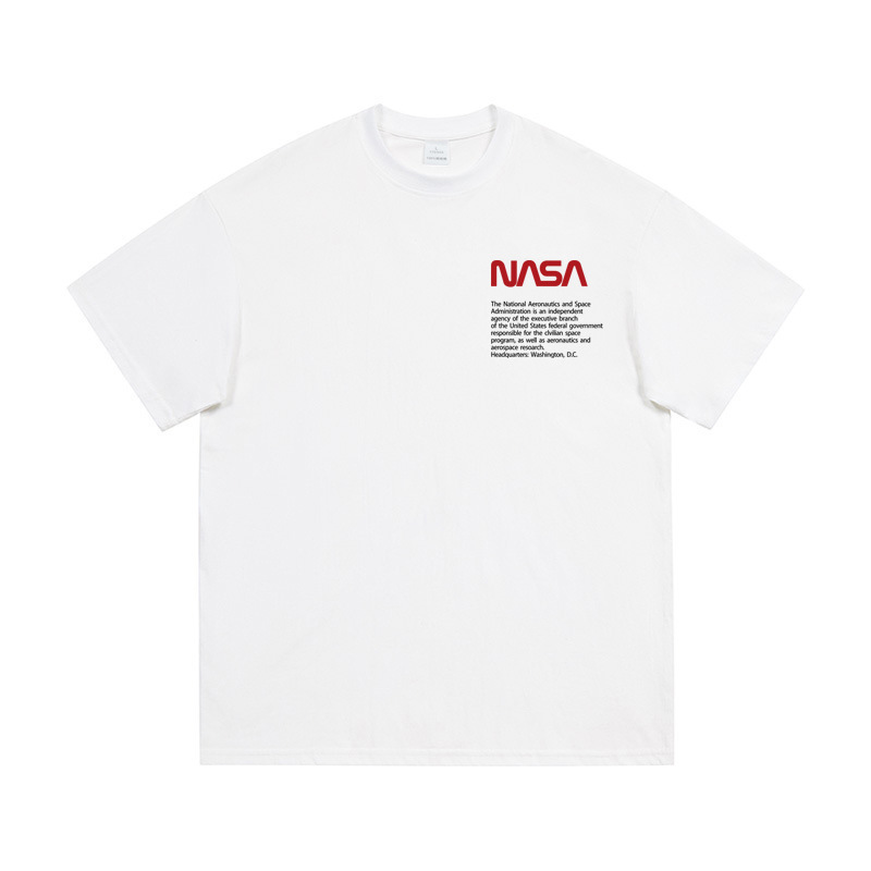 Nasa Short-Sleeved T-Shirt Men's Summer Printed Youth Korean Style Trendy Brand Pure Cotton Loose Round Neck Drop-Shoulder T-Shirt