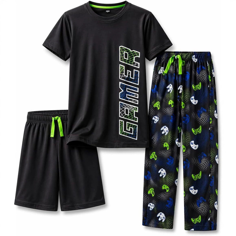Boys' Pajama Set | 3-Piece Set of Pants, Shirt, and Shorts! Available for Custom Order with Your Own Design, Military-Style Striped Quick-Dry. Boys' Pajama Set | 3-Piece Set of Pants, Shirt, and Shorts! Available for Custom Order with Your Own Design, Military-Style Striped Quick-Dry.