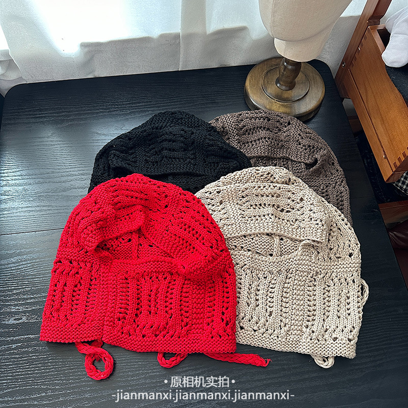 单色简约手工钩针毛线巴拉克拉法帽子女款韩系氛围感镂空套头帽潮|undefined