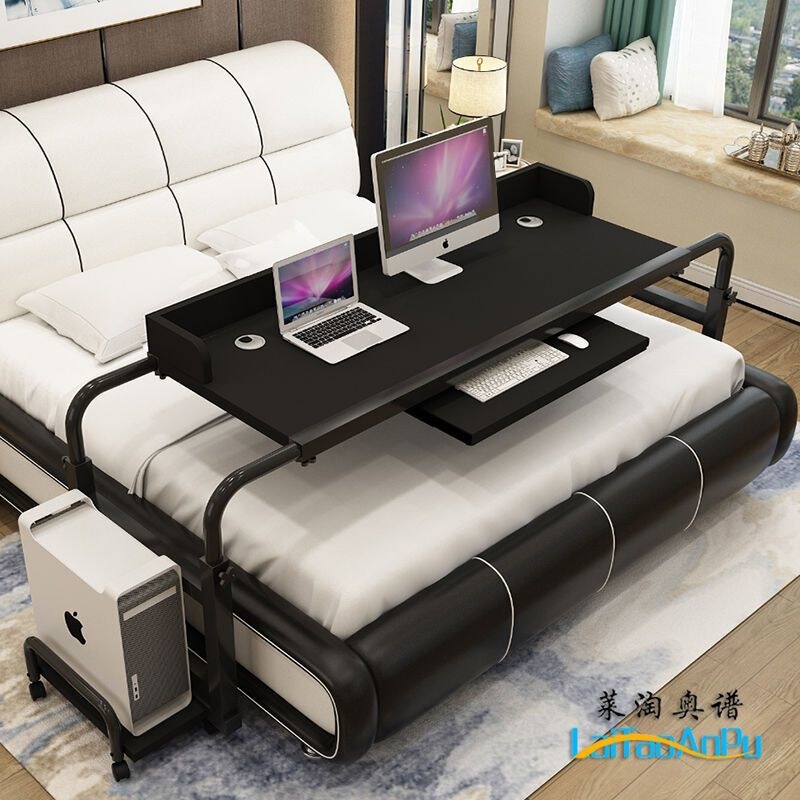 Lazy person's bed desk for rental homes, integrated home-use double computer desk, bed desk, movable cross-bed laptop table Lazy person's bed desk for rental homes, integrated home-use double computer desk, bed desk, movable cross-bed laptop table