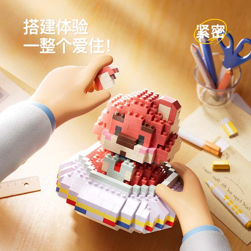 Compatible Le Strawberry Bear Bloques de construcción de micropartículas muñecas de dibujos animados para niños Juguetes de rompecabezas Niñas Regalo del Día de los Niños