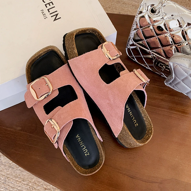 Su Yinyin~ The same sandals as Yang Mi Mi 2025 women wear high-end cowhide retro thick-soled Birken Slippers