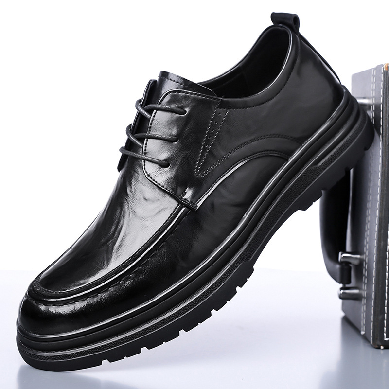 秋冬新款皮鞋男透气英伦商务休闲西装手抓纹厚底黑皮鞋男新郎结婚