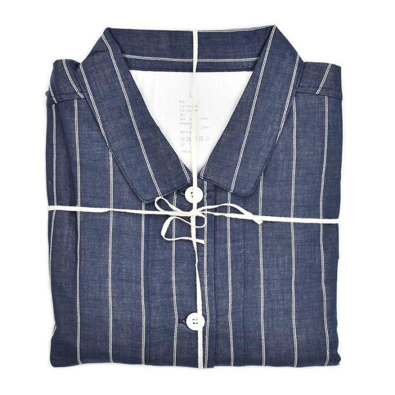 DL860 네이비 스트라이프 _ 여성용 더블 레이어 원사 긴 소매 바지 위아래 세트